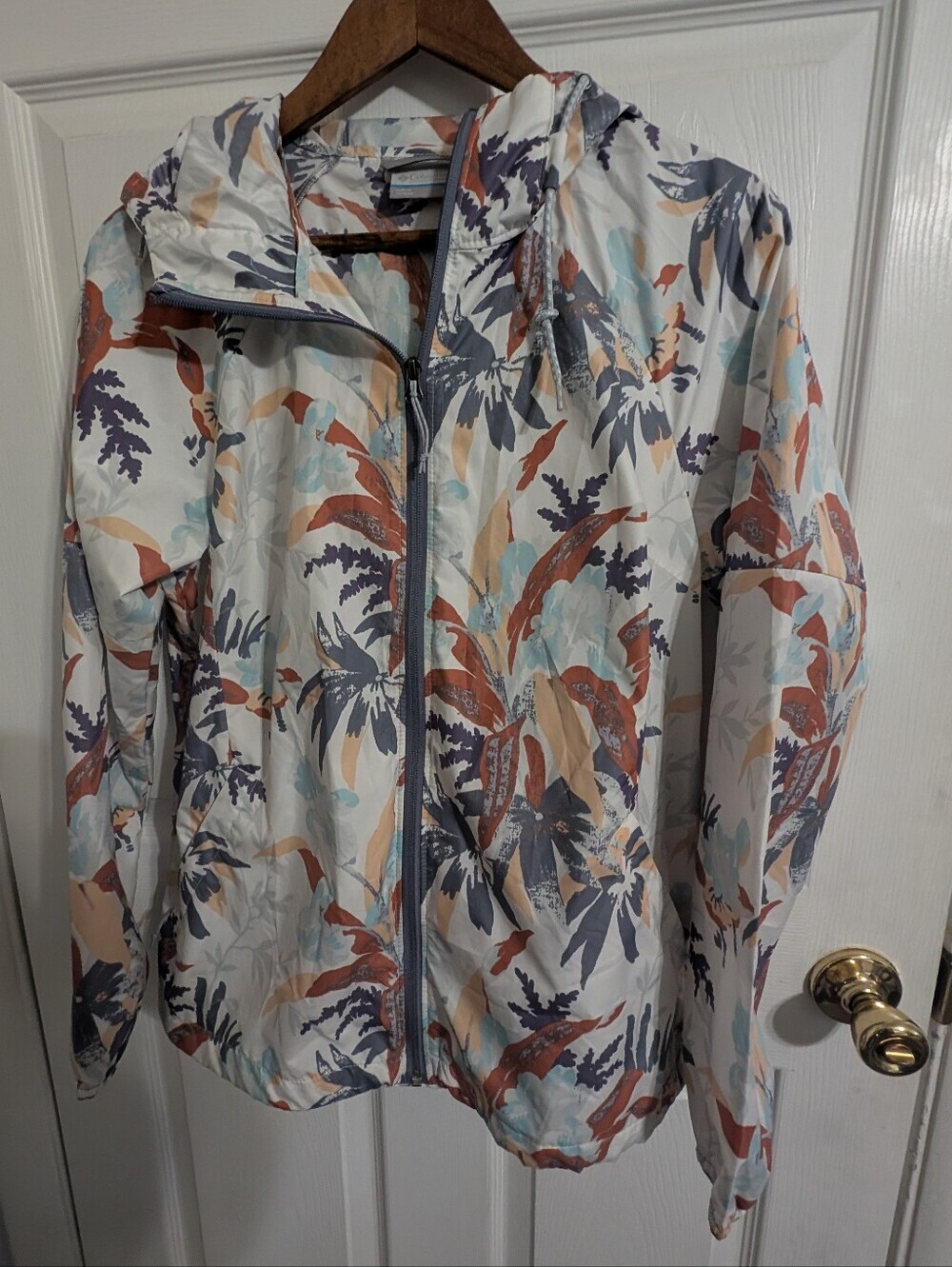 Columbia Womens Jacket Windbreaker Lightweight Side Hill White Blue Size Medium